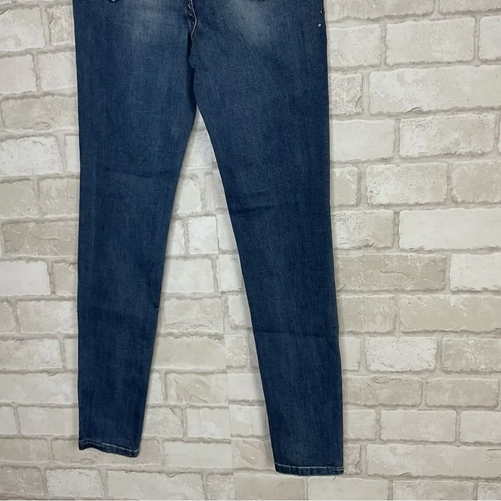 NWT Denim Couture Red Embellished Blue Skinny Jeans Size 5